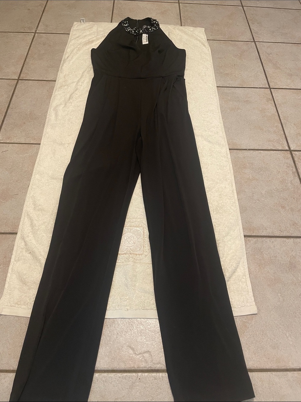 Vince Camuto Black Halter Jumpsuit with Embellished Neckline